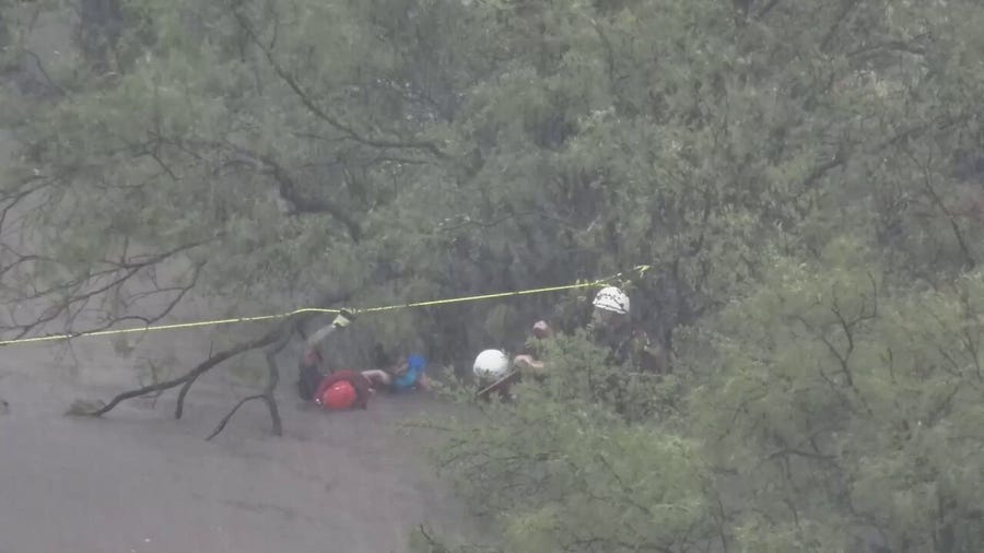 Drone video shows 5 rescued from rushing floodwater in Texas