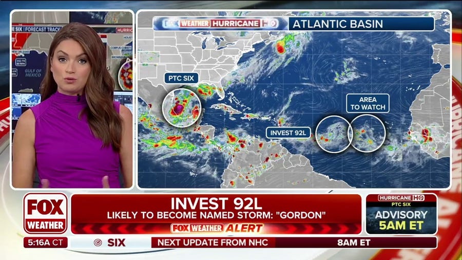 Invest 92L, second tropical disturbance monitored for development in central Atlantic