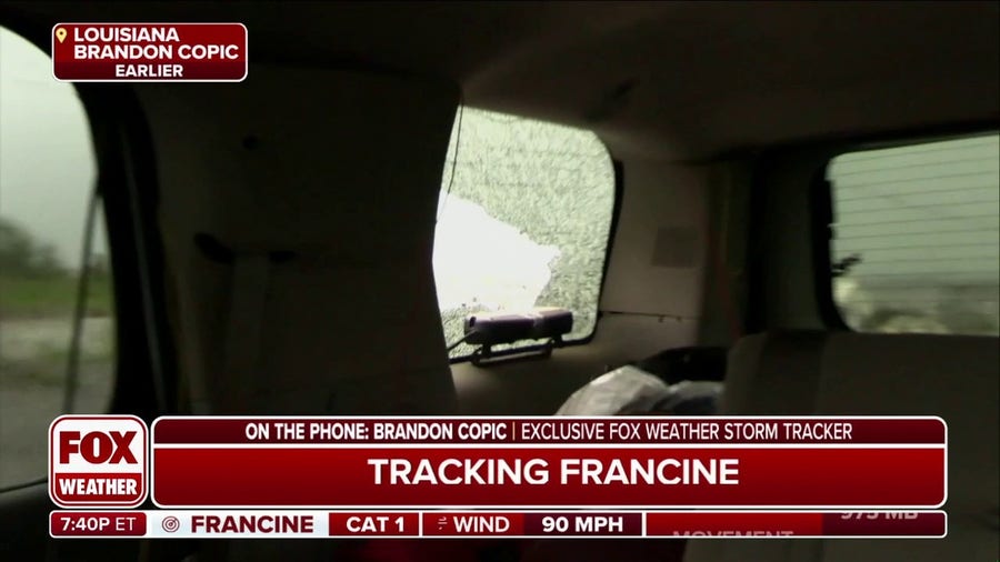 Truck window busted after wind from Hurricane Francine sends tree flying