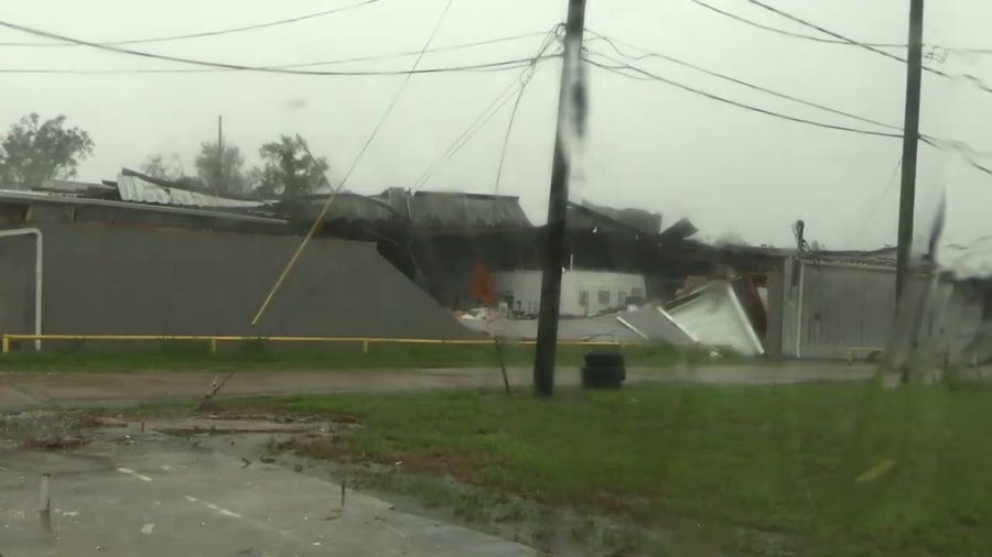 Hurricane Francine's winds rip down building in Houma, Louisiana