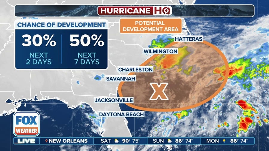 Developing storm off Carolina coast has increasing odds of tropical development