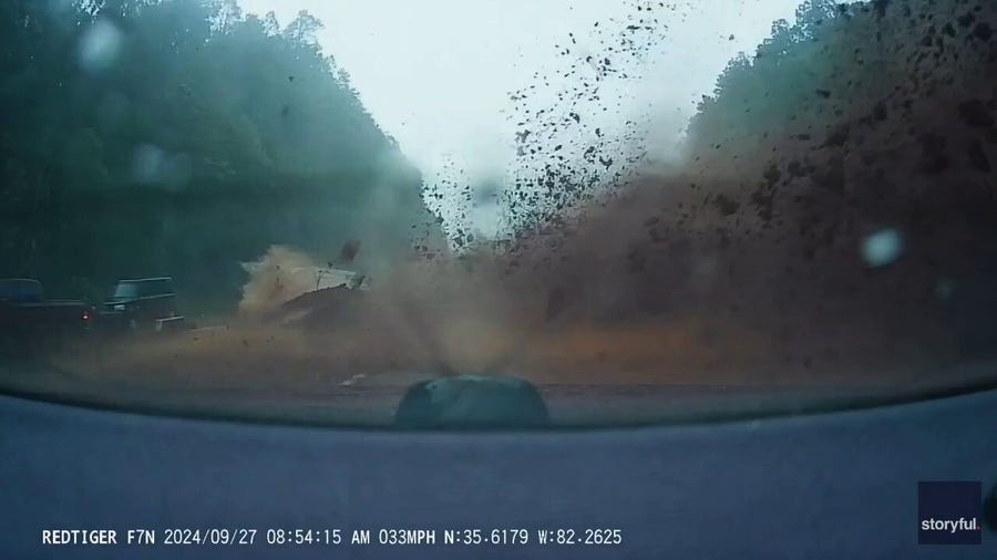 'Whoa!': Mudslide triggered by Helene nearly takes out couple driving in North Carolina