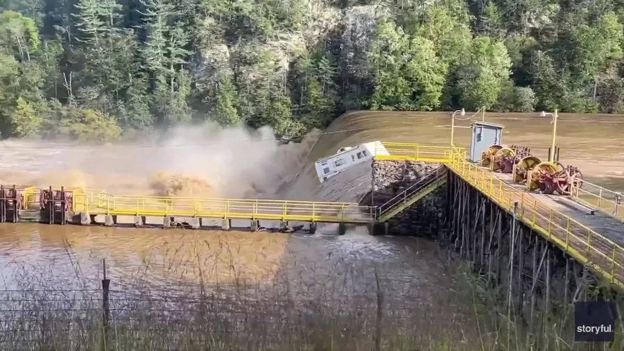 Watch as camper is swept over a Virgina waterfall during Helene flooding