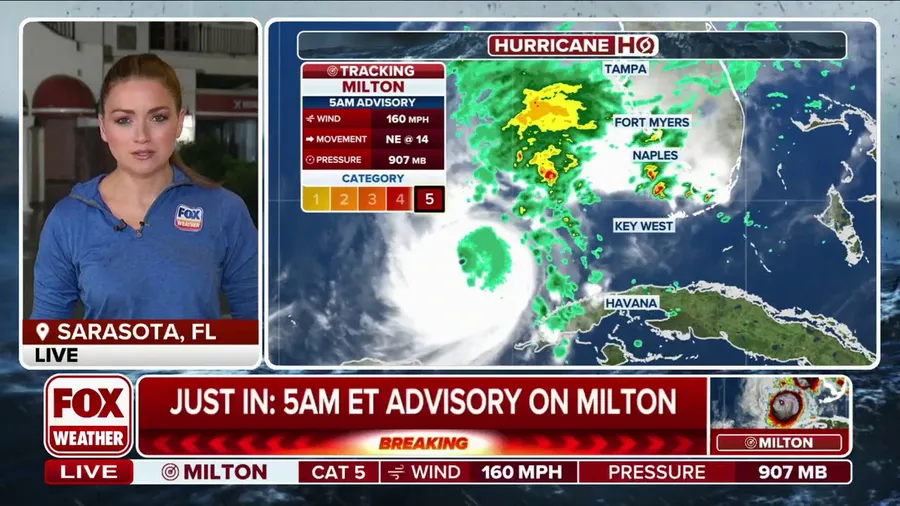 Milton maintains Category 5 strength as storm barrels toward Florida ahead of landfall