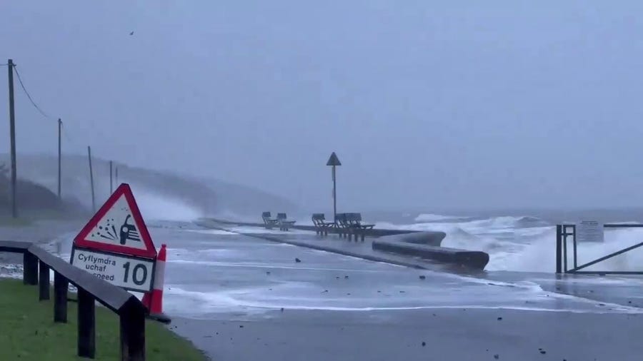 Massive waves from Storm Ashley crash against UK coast