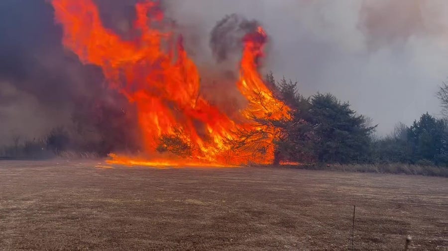 WIldfire burns near Cushing, Oklahoma