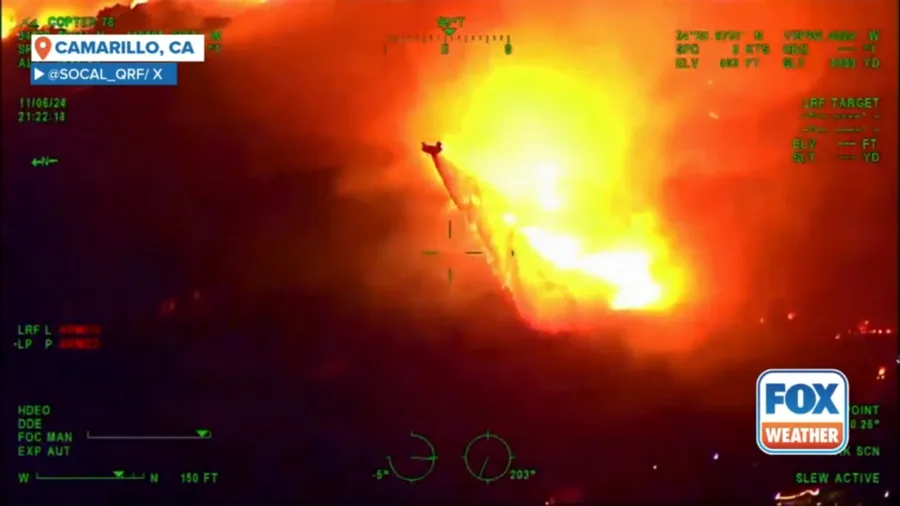 Watch: Helitankers fight Mountain Fire as blaze consumes over 20,000 acres in hours