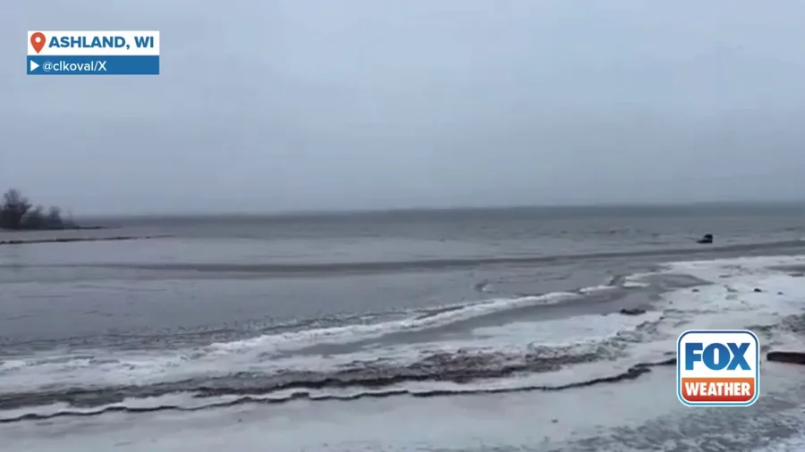 Thin ice on Lake Superior in Wisconsin