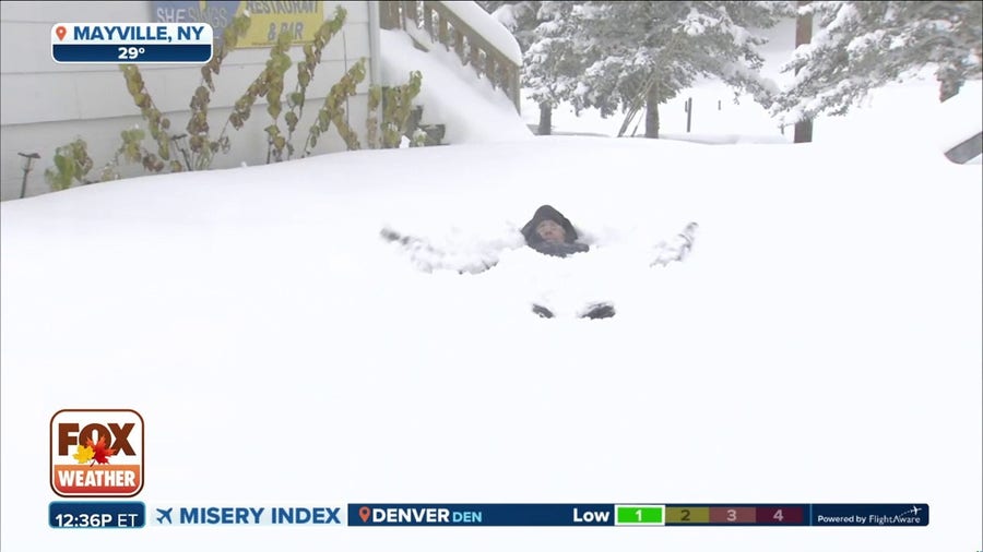 Mike Seidel takes advantage of the fresh powder in Mayville, NY