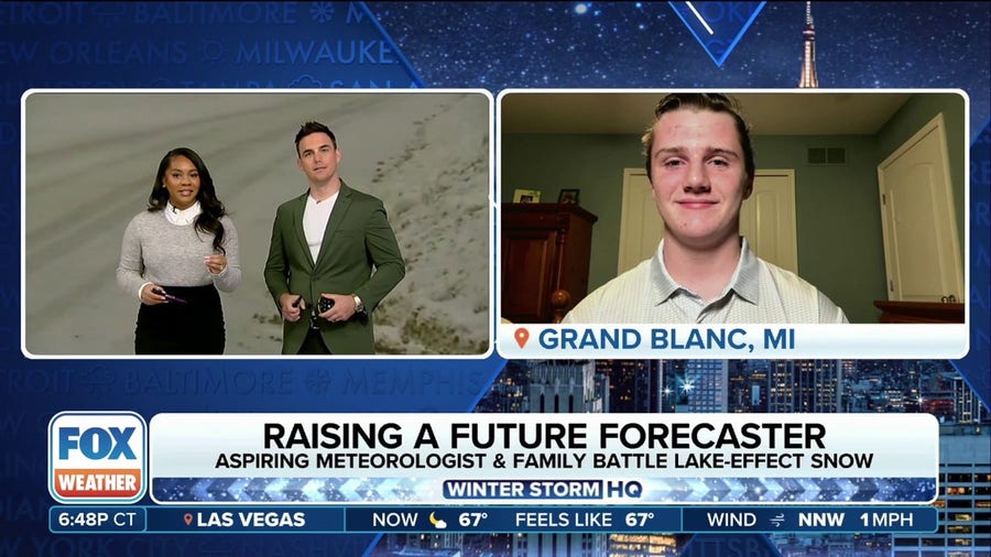 Teen meteorologist battles epic lake effect snowstorm in Michigan