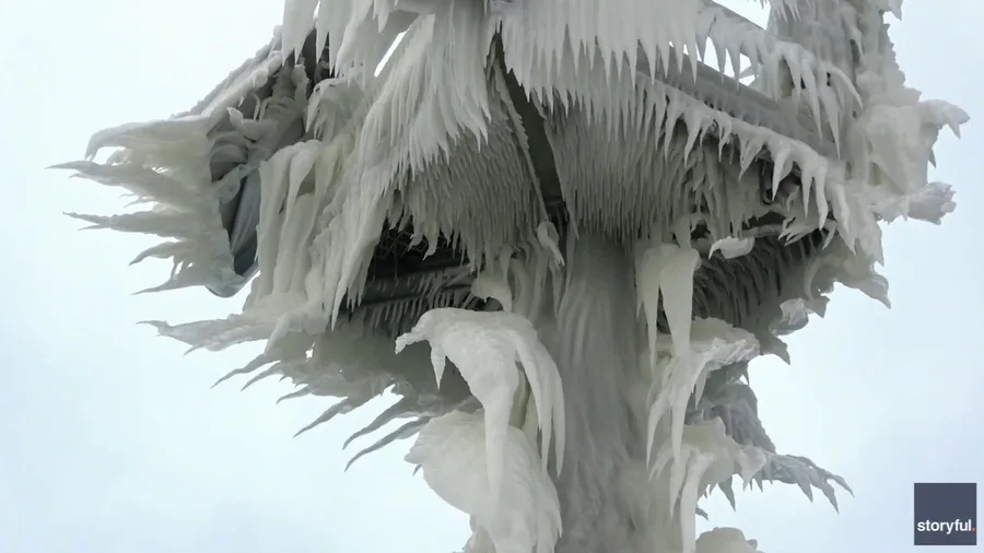 Unique ice formations blanket southwestern Michigan pierhead 