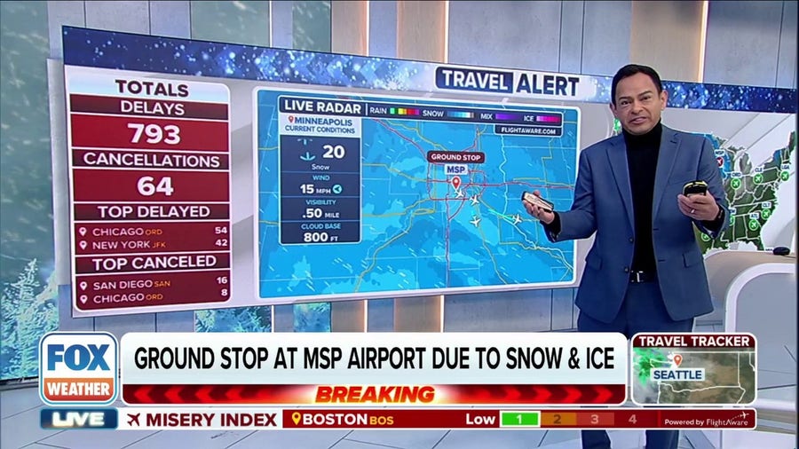 Snow and ice in the Upper Midwest impact air travel