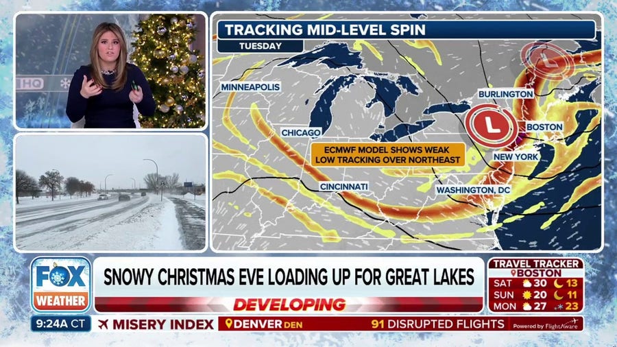 Tracking a potential light snow again in the Northeast for Christmas Eve