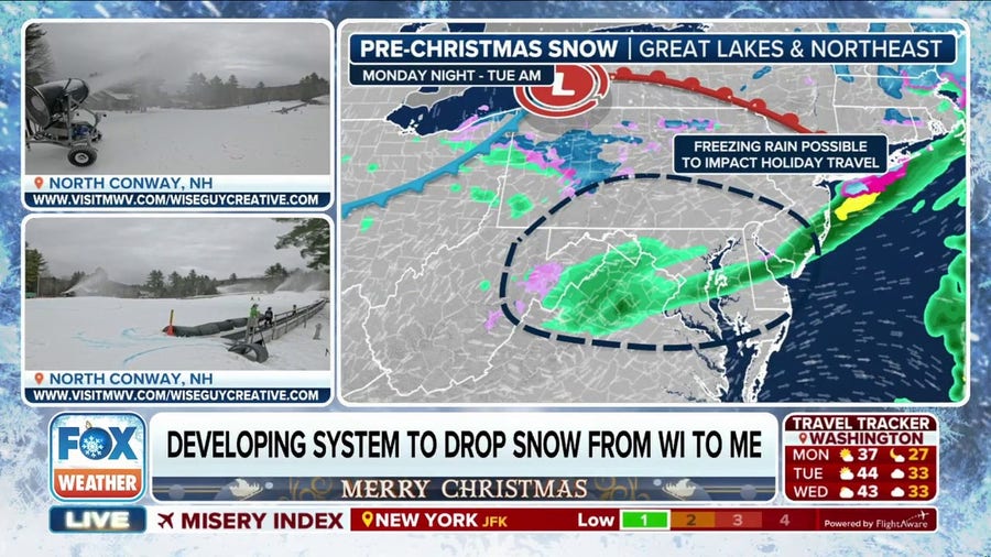 Christmas snow chances grow for millions from Wisconsin to Maine