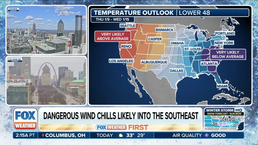 Dangerously cold air to send temperatures tumbling to dangerous levels across eastern US