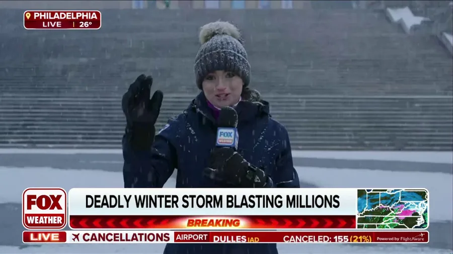 Snowflakes are flying in Philadelphia and along the Jersey Shore