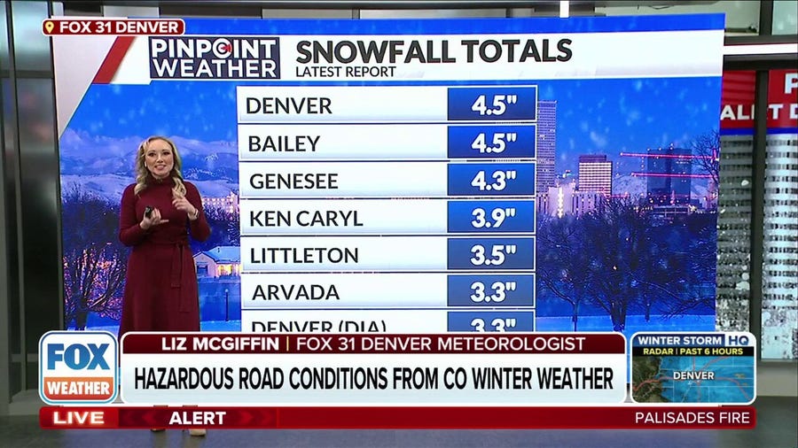 Meteorologist Liz McGiffin joins Fox Weather to discuss the latest snow totals in Colorado