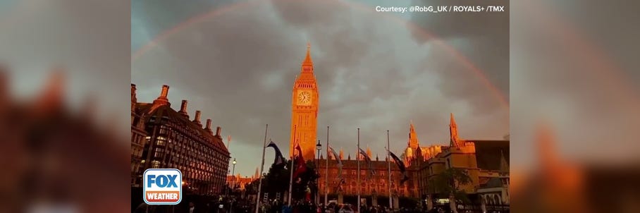 Rainbow over Palace of Westminster in London