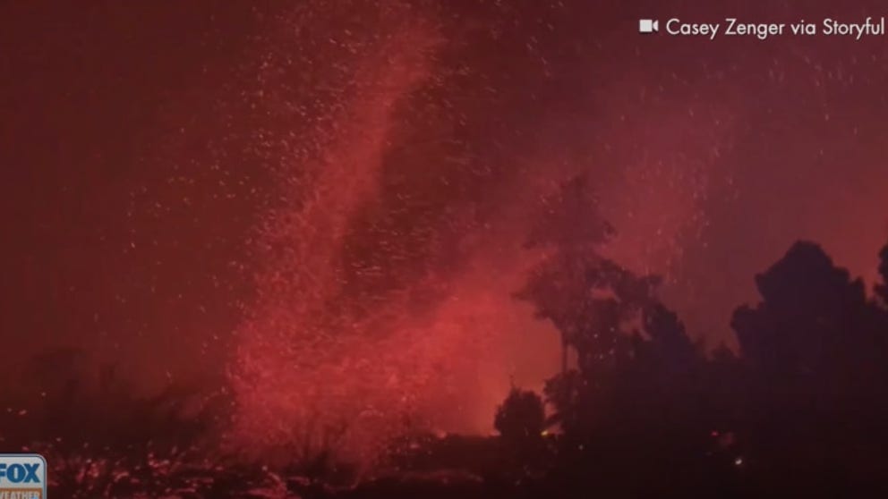 A fire whirl was spotted swirling in California’s Dixie Fire in Janesville on August 16.