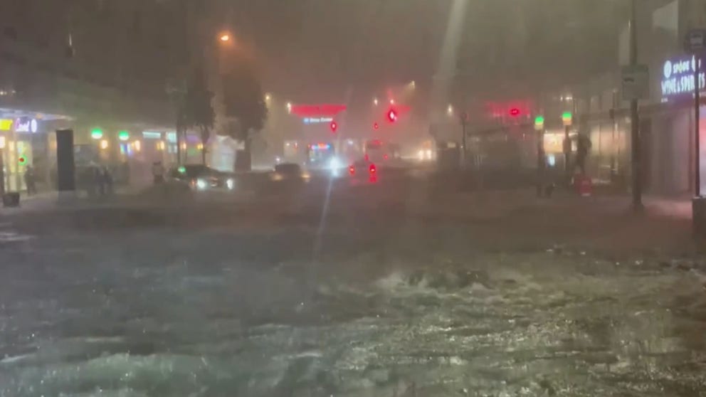 Historic rainfall led to video of water pouring into subway stations and homes in New York City. 