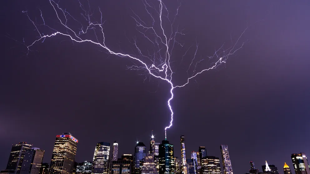 At least 8 lightning strikes appeared to have struck the World Trade Center Monday night. 