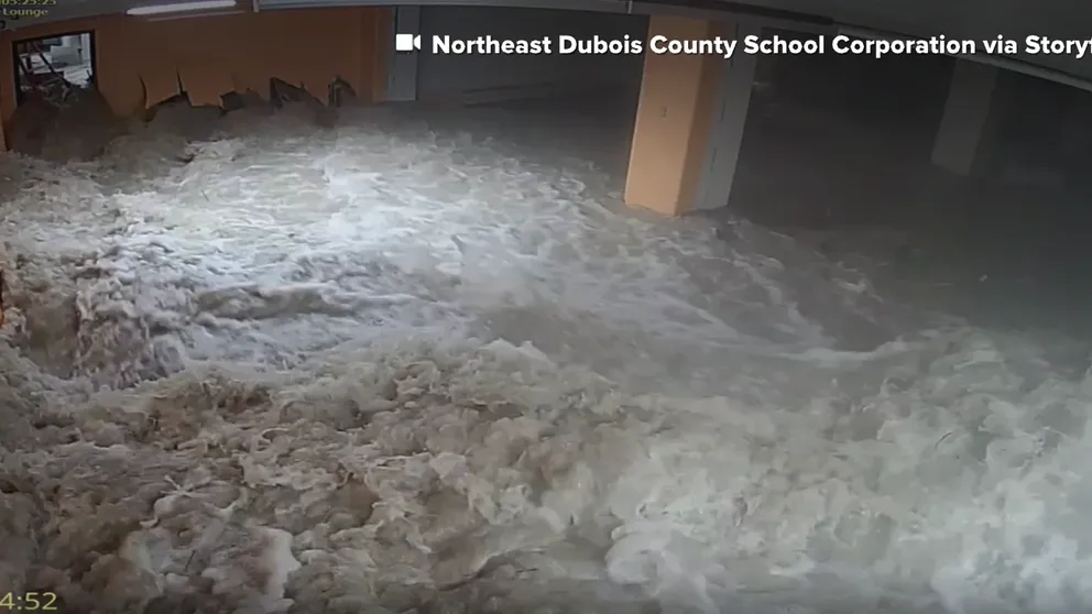 Indiana school video shows severe August flash flooding. 