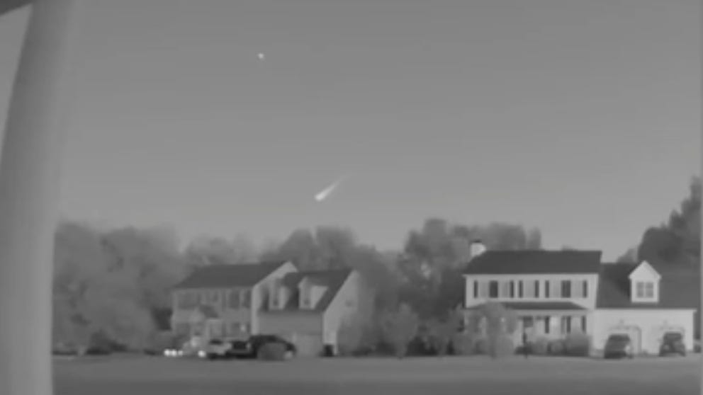 Brandon Warren shared a porch camera video with the American Meteor Society that captured the fireball in Willow Spring, NC. (Credit: Brandon Warren via American Meteor Society)