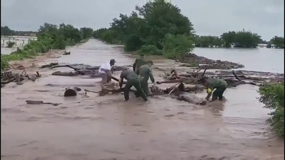 Parts of Mexico’s west coast were hit with intense flooding after Hurricane Pamela made landfall northwest of Mazatlan, a resort town on the Pacific coast, on Oct. 13. Footage released by authorities shows emergency crews traveling through floodwaters in Nayarit and working to clear inundated roads on Wednesday.