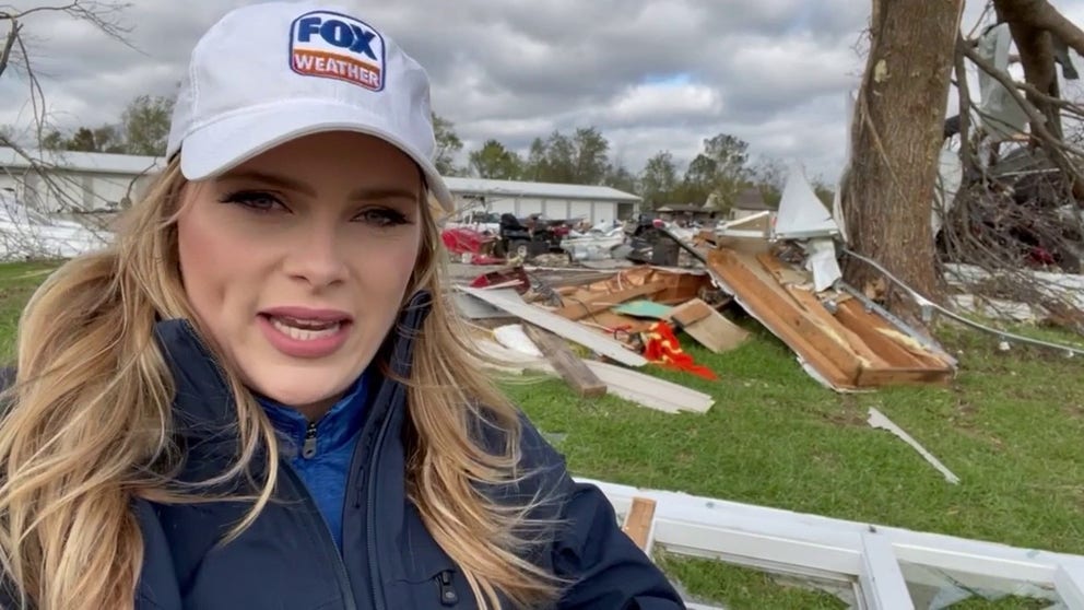 FOX Weather Multimedia Journalist Hunter Davis reports from Fredericktown, Missouri, where the National Weather Service confirmed the touchdown of a tornado. "Just a slab of concrete left," Davis says as she describes one of the homes that was destroyed.