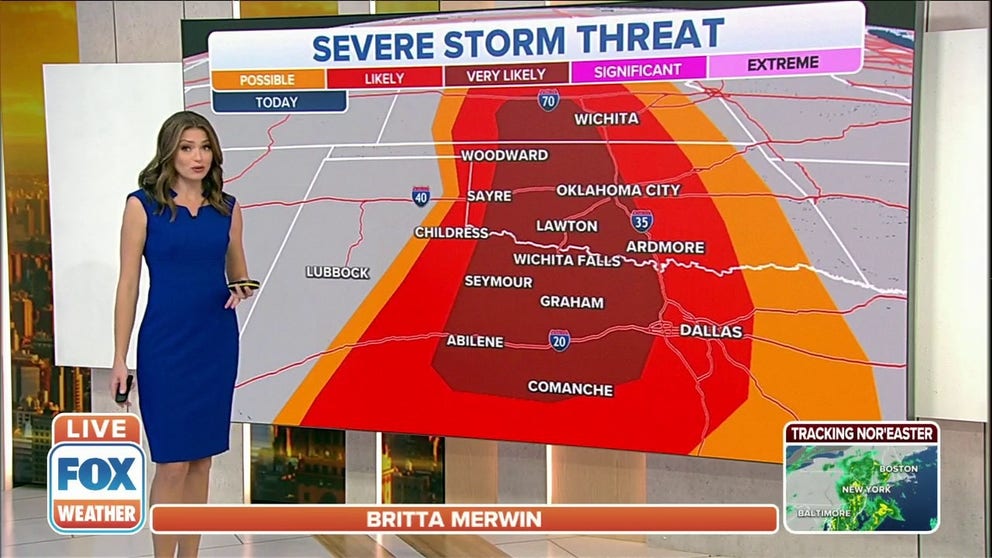 There is a potential severe weather threat in the Plains on Tuesday.  