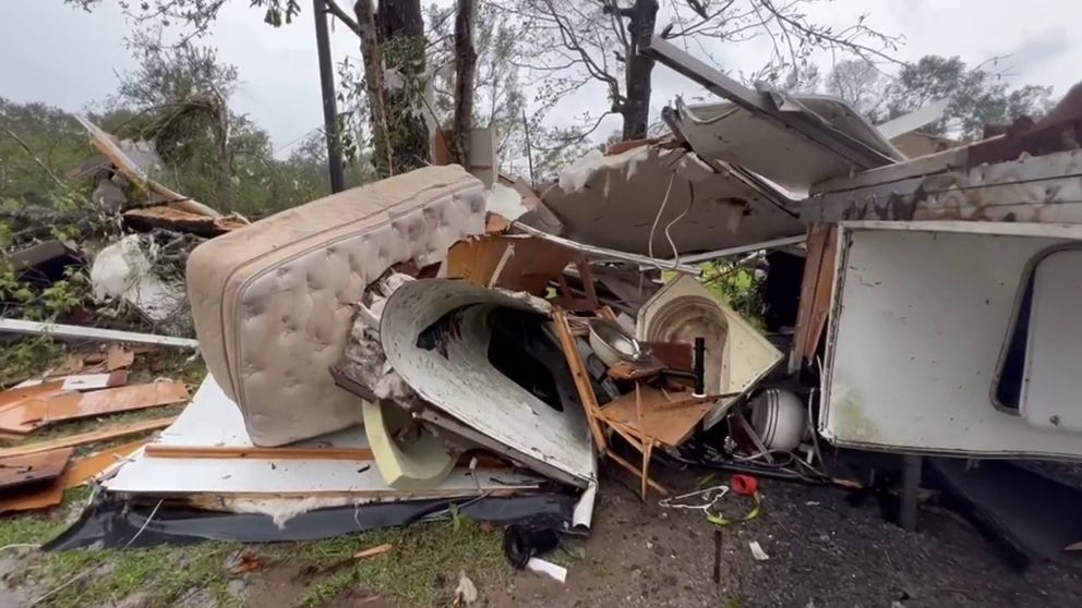 An apparent tornado has caused major damage in Mauriceville, Texas, on Oct. 27. Funnel clouds were spotted across parts of Texas and Louisiana as the National Weather Service issued a flurry of tornado and severe thunderstorm warnings across the region.
