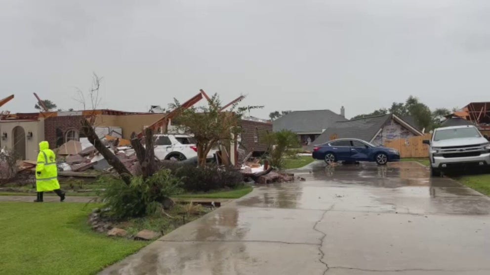 Video shows several homes that have been damaged by possible tornadoes in Lake Charles, Louisiana Wednesday morning.