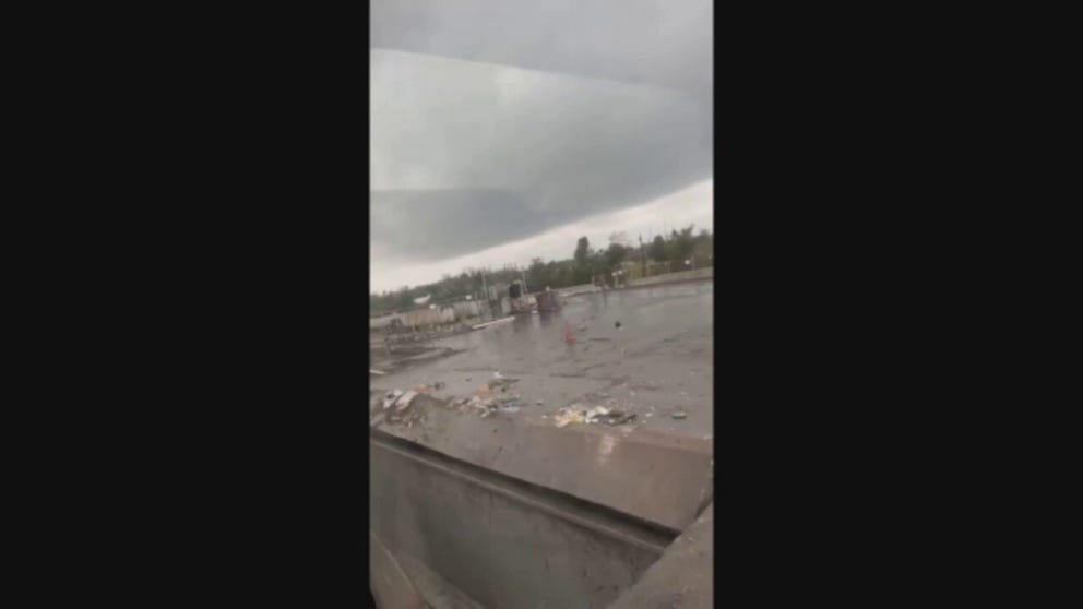 Widespread debris is seen in Lake Charles, Louisiana after a possible tornado.