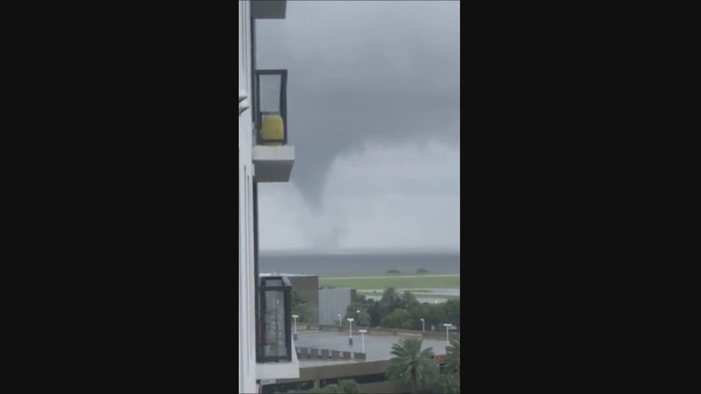 WTVT viewer Brian Eckley recorded this video of a waterspout in Tampa Bay, Florida, on Oct. 28, 2021.