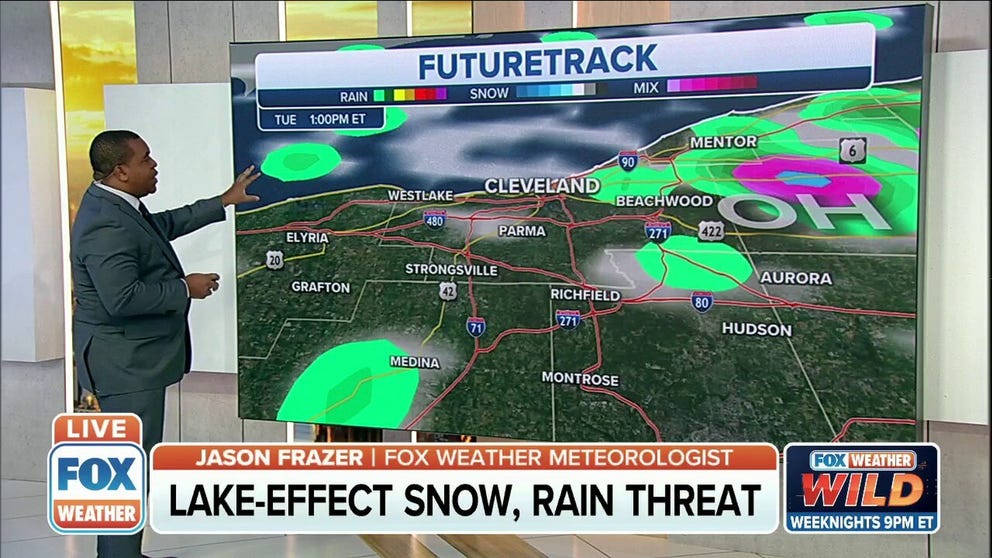 Lake-effect snow, rain threat for Tuesday.  