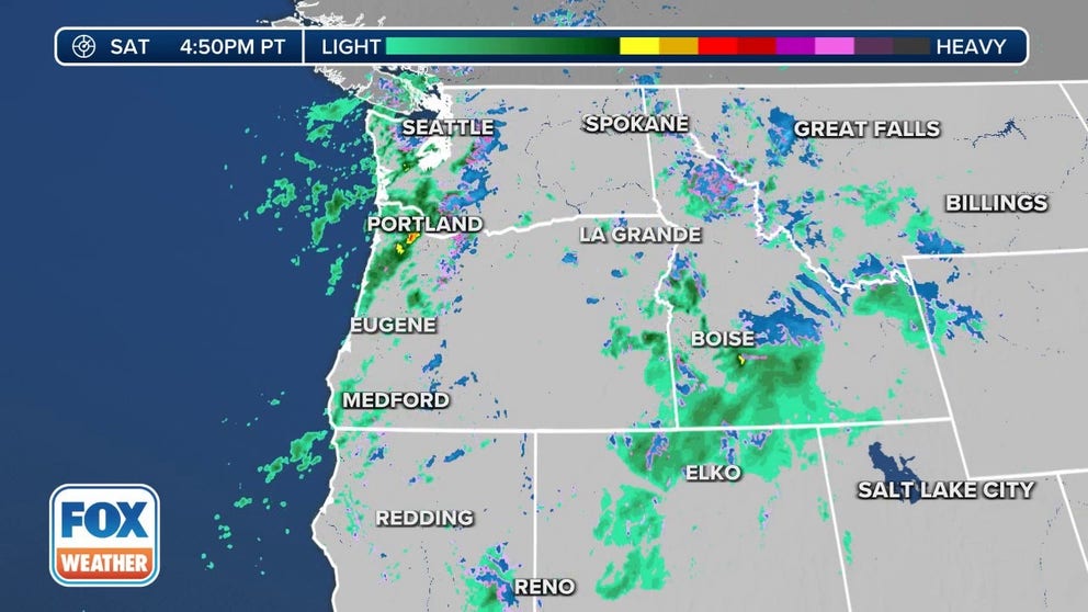 Radar showed an active weather pattern impacting the Pacific Northwest and Canada on Saturday.