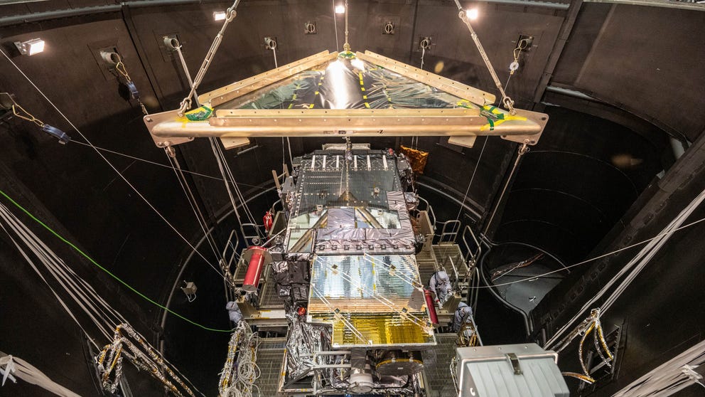 The Geostationary Operation Environmental Satellite, GOES-T, arrived at Kennedy Space Center after leaving Colorado Tuesday. 