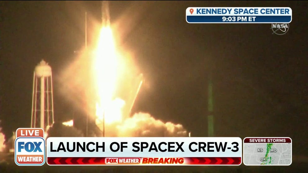 SpaceX Crew-3 launches from Kennedy Space Center on its way to the International Space Station.