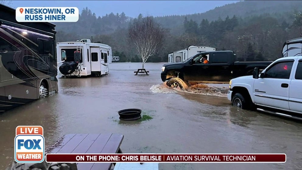 Chris Belisle, Aviation Survival Technician on site, says 30 individuals were trapped, 13 were considered critical and had to be evacuated and 3 dogs were rescued. Those who remain at the RV camp are safe. 