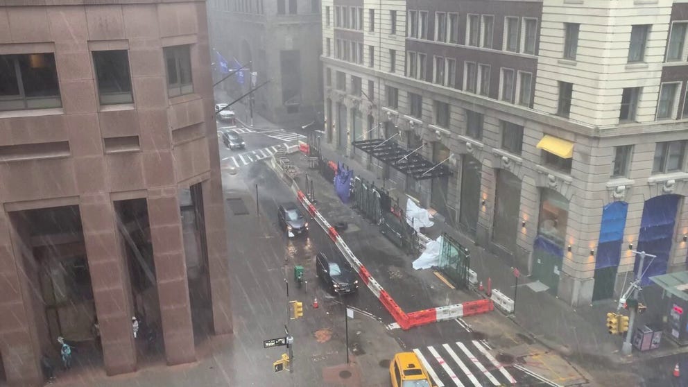 New Yorkers on Wall Street reported seeing hail.