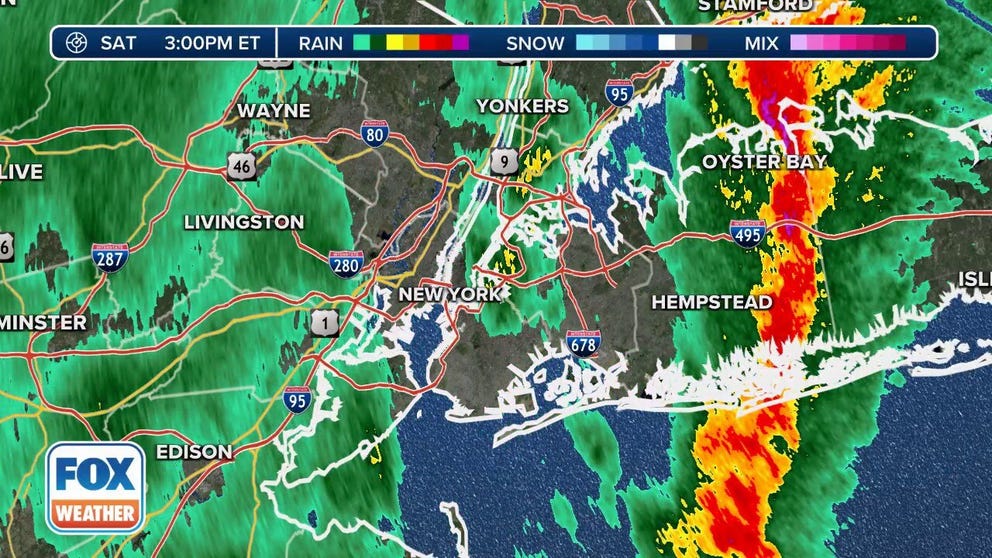 Severe storms triggered warnings as they moved through the NYC metro area on Saturday afternoon.