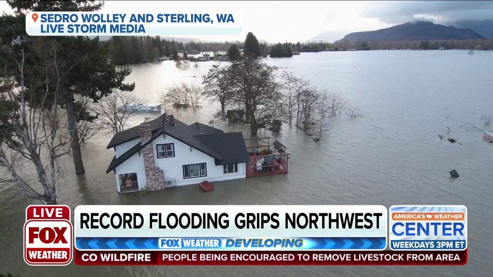 Drone footage shows flood destruction in Sedro Wolley and Sterling, Washington. 