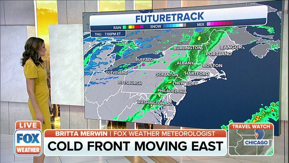 A cold front is rolling east which will bring much colder temperatures and rain.