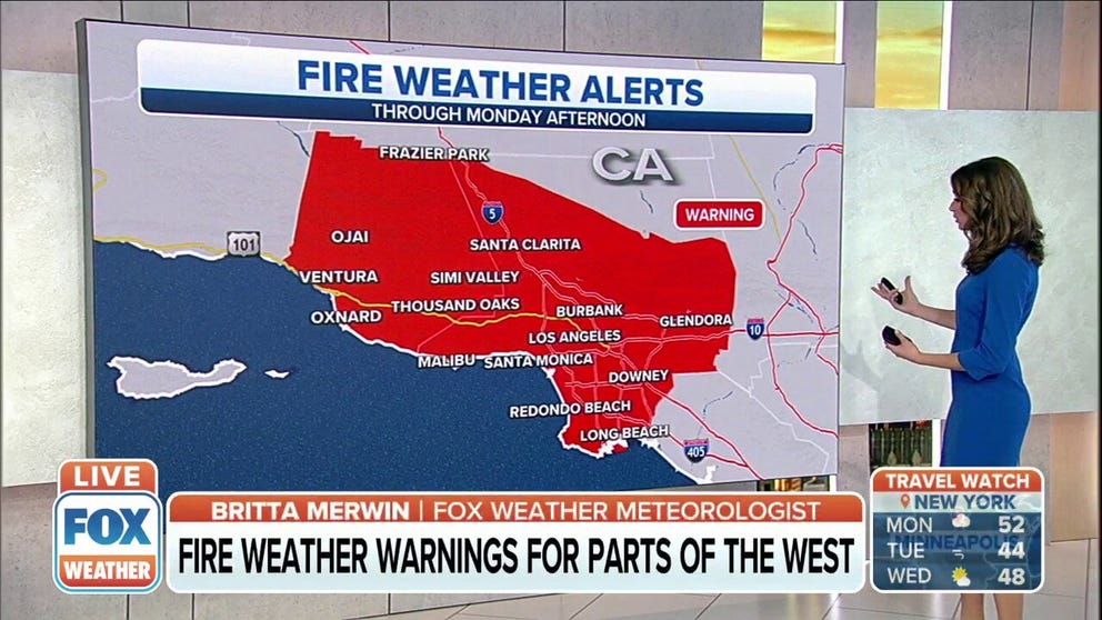Fire weather warnings have been issued in parts of Southern California because of strong winds and dry conditions.