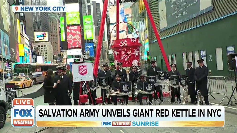 Salvation Army's Giant Red Kettle is displayed in Times Square for Giving Tuesday, before traveling to other locations in the city and returning for Christmas.