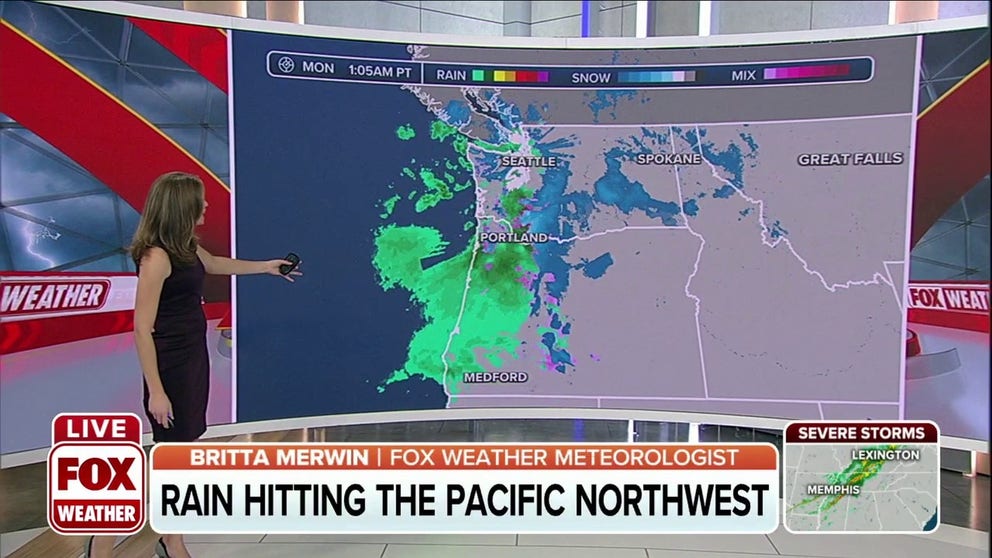More rain, some snow will hit the Pacific Northwest on Monday. 