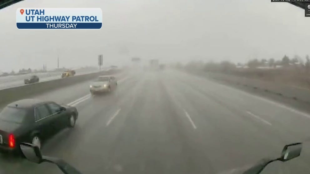 The Utah Highway Patrol shared this video of a car spinning out on the road. The state saw nearly 200 accidents Thursday night. 