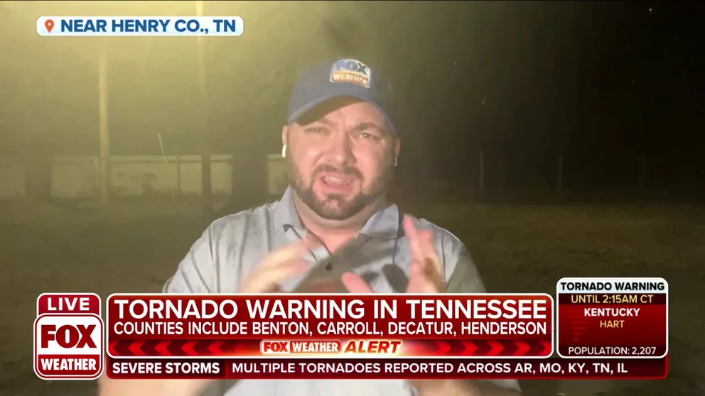 A severe storm hit just as FOX Weather's Will Nunley was reporting from just outside Henry County, Tennessee.