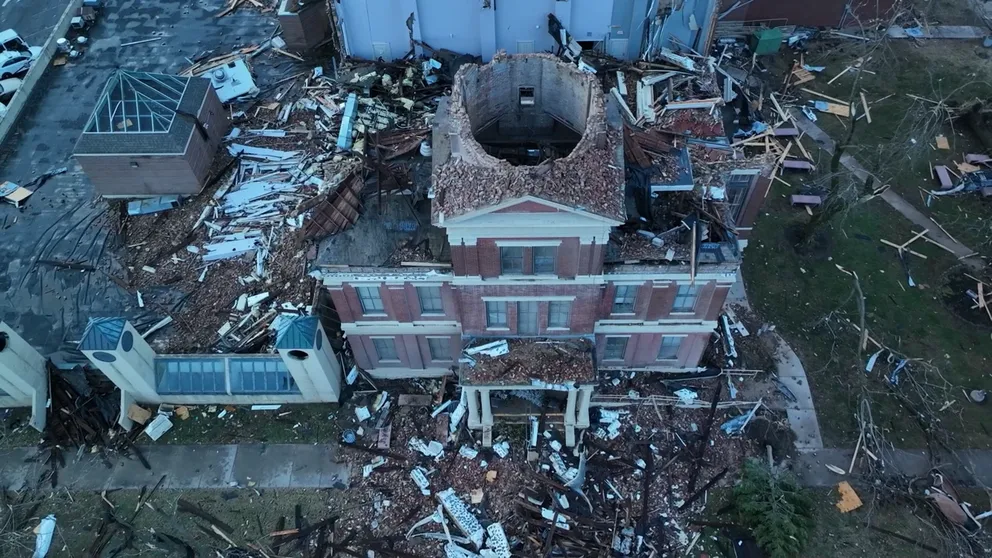 A powerful tornado ripped through the town of Mayfield, Kentucky Friday night, and as the sun rose on Saturday it was clear just how catastrophic the damage was.
