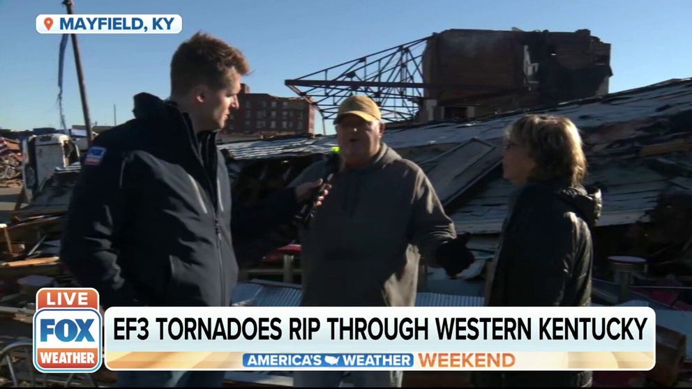 Mayfield, KY, residents talk to FOX Weather's Stephen Morgan about the road to recovery after an EF-3 hit their town Friday. 
